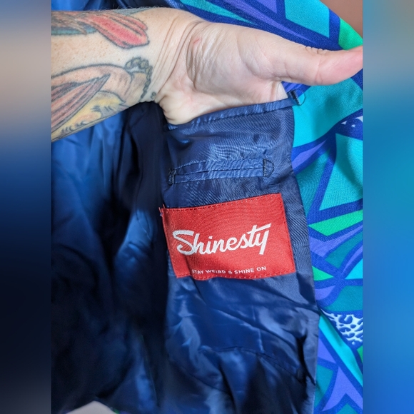 Shinesty Men's Stay Weird Short Sleeve Blazer Abstract Design 42 Blue/Green - Picture 6 of 7